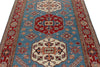 5x7 Blue and Burgundy Kazak Tribal Rug