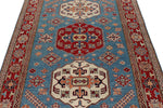5x7 Blue and Burgundy Kazak Tribal Rug