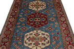 5x7 Blue and Burgundy Kazak Tribal Rug