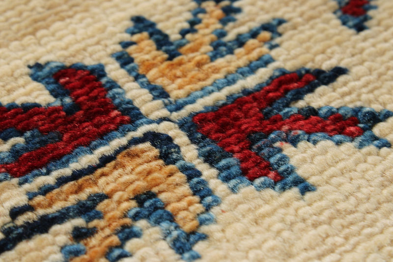 5x7 Blue and Burgundy Kazak Tribal Rug