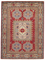 5x7 Red and Ivory Kazak Tribal Rug