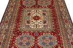 5x7 Red and Ivory Kazak Tribal Rug