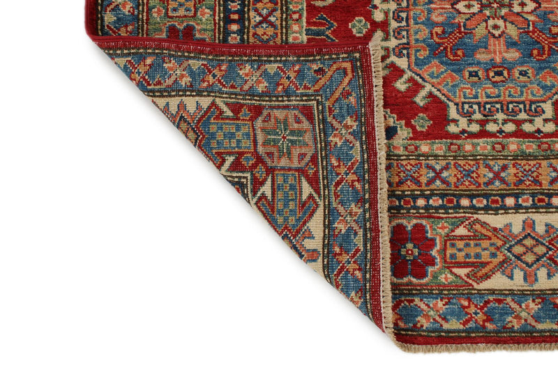 5x7 Red and Ivory Kazak Tribal Rug