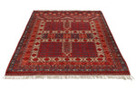 5x7 Ivory and Burgundy Turkish Tribal Rug
