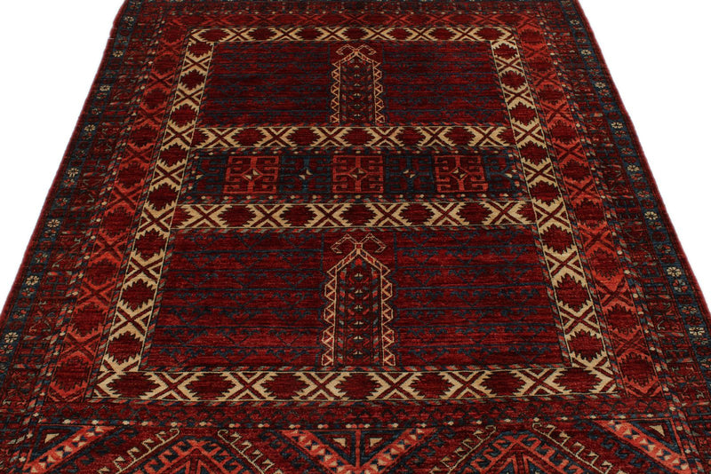 5x7 Ivory and Burgundy Turkish Tribal Rug