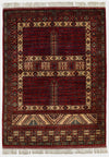 5x7 Ivory and Burgundy Turkish Tribal Rug