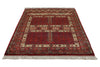 5x7 Ivory and Burgundy Turkish Tribal Rug