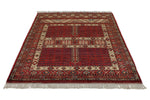 5x7 Ivory and Burgundy Turkish Tribal Rug