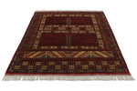 5x7 Ivory and Burgundy Turkish Tribal Rug