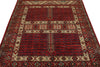 5x7 Ivory and Burgundy Turkish Tribal Rug