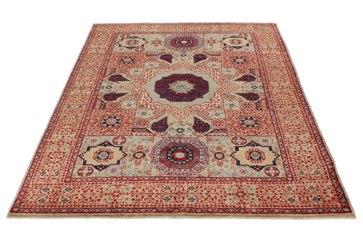 5x7 Beige and Ivory Turkish Tribal Rug