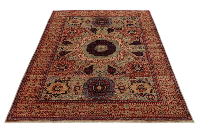 5x7 Beige and Ivory Turkish Tribal Rug