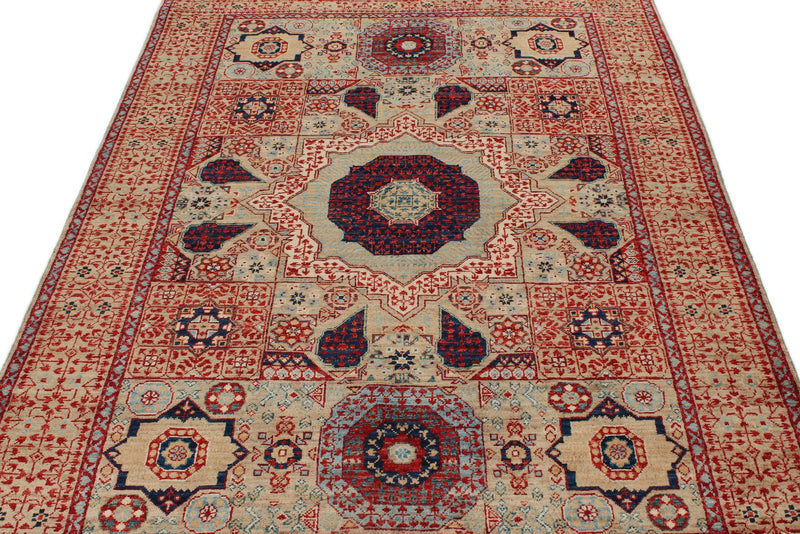 5x7 Beige and Ivory Turkish Tribal Rug