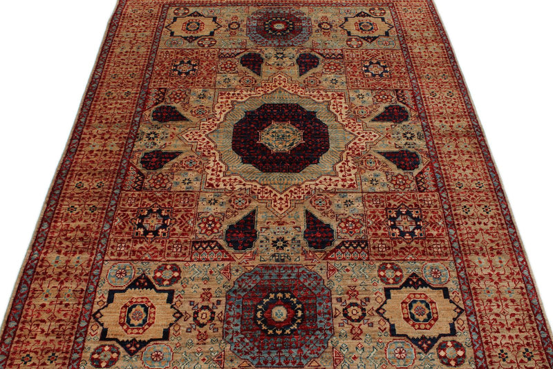 5x7 Beige and Ivory Turkish Tribal Rug