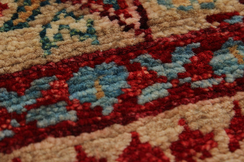 5x7 Beige and Ivory Turkish Tribal Rug