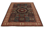 5x7 Blue and Ivory Turkish Tribal Rug