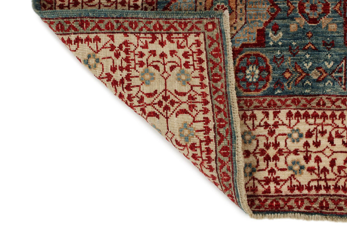 5x7 Blue and Ivory Turkish Tribal Rug