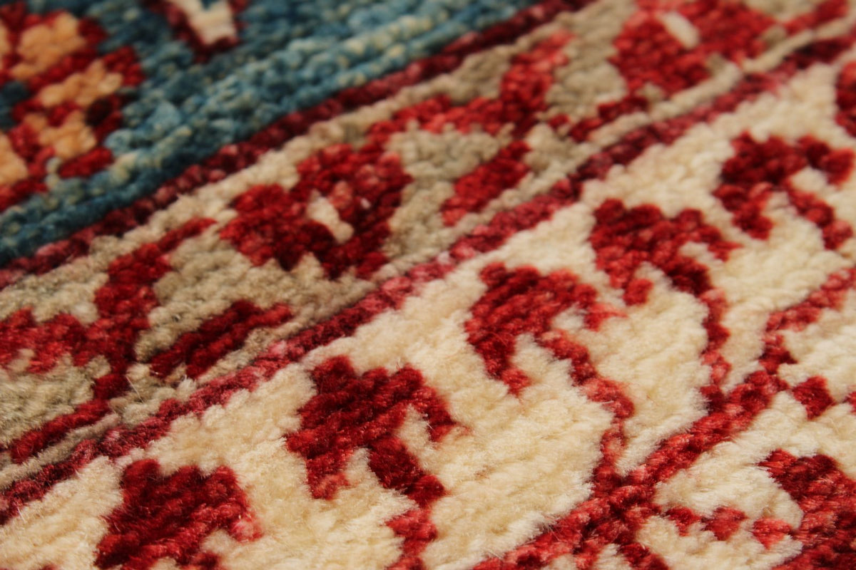 5x7 Blue and Ivory Turkish Tribal Rug