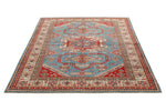 5x6 Blue and Ivory Kazak Tribal Rug