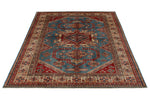 5x6 Blue and Ivory Kazak Tribal Rug