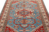 5x6 Blue and Ivory Kazak Tribal Rug
