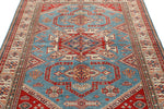 5x6 Blue and Ivory Kazak Tribal Rug