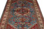 5x6 Blue and Ivory Kazak Tribal Rug
