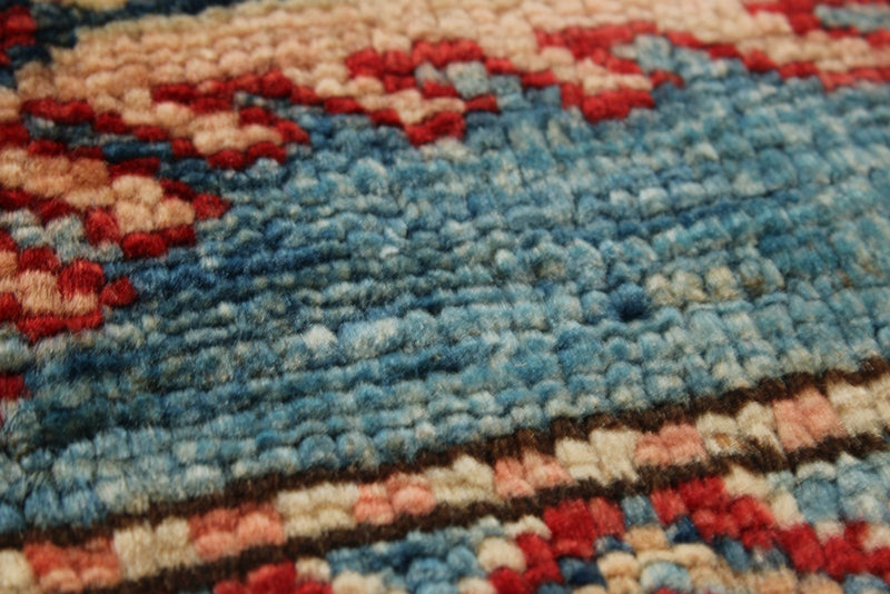 5x6 Blue and Ivory Kazak Tribal Rug