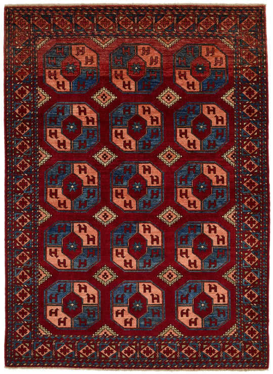5x7 Burgundy and Blue Turkish Tribal Rug