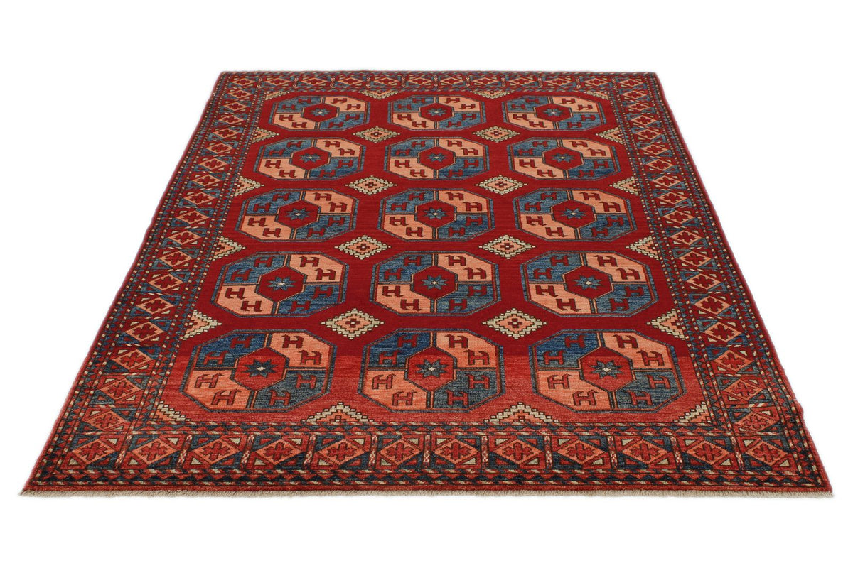 5x7 Burgundy and Blue Turkish Tribal Rug