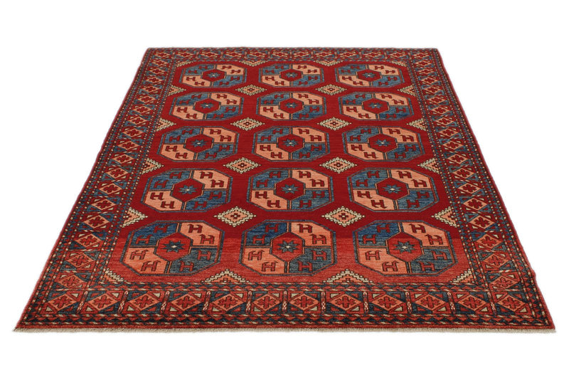 5x7 Burgundy and Blue Turkish Tribal Rug