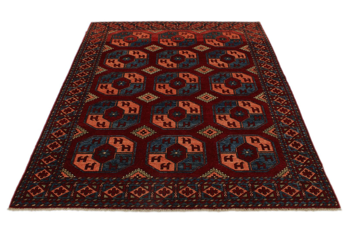 5x7 Burgundy and Blue Turkish Tribal Rug