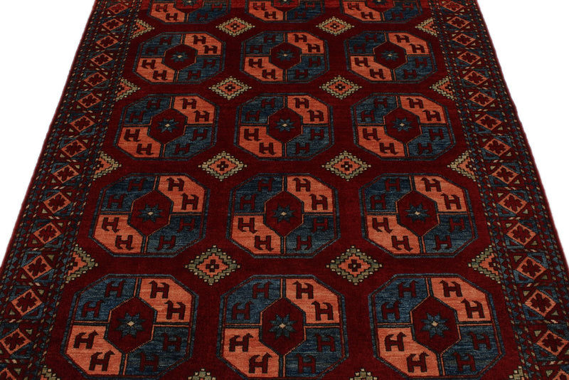 5x7 Burgundy and Blue Turkish Tribal Rug