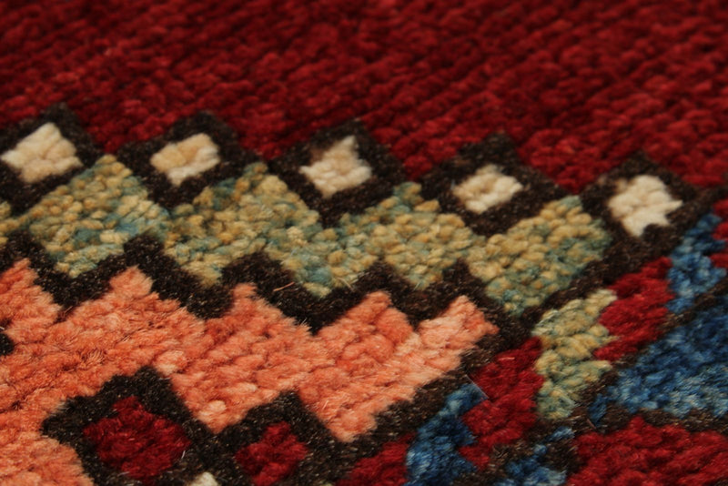 5x7 Burgundy and Blue Turkish Tribal Rug