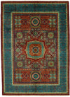 6x8 Burgundy and Blue Turkish Tribal Rug