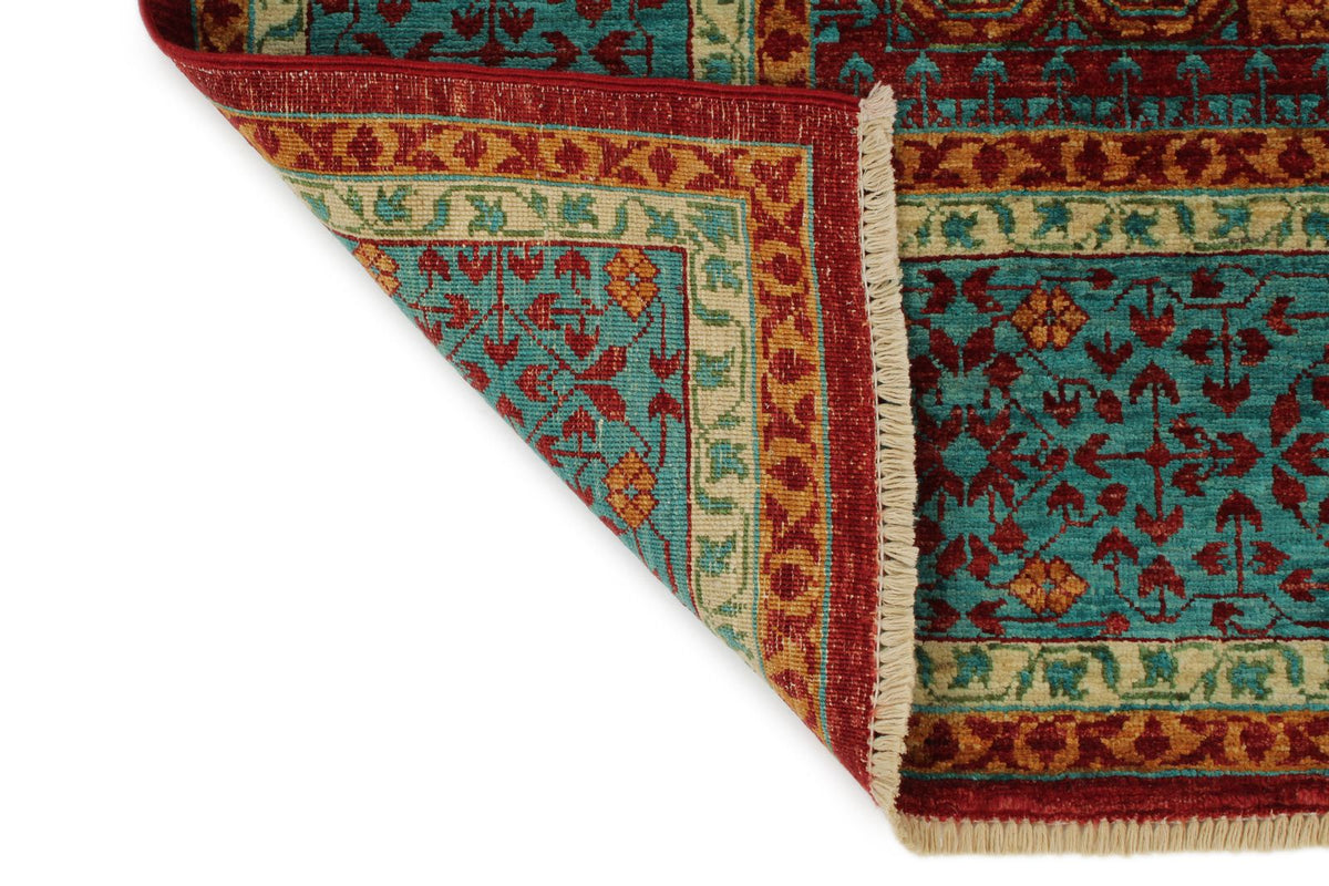 6x8 Burgundy and Blue Turkish Tribal Rug