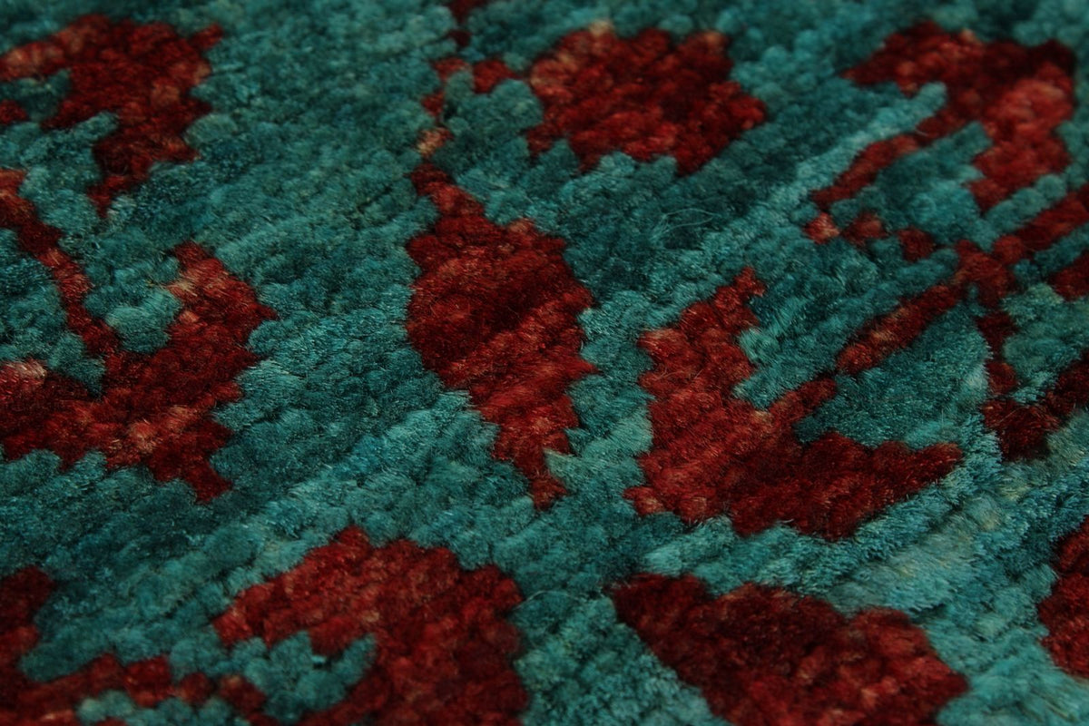 6x8 Burgundy and Blue Turkish Tribal Rug