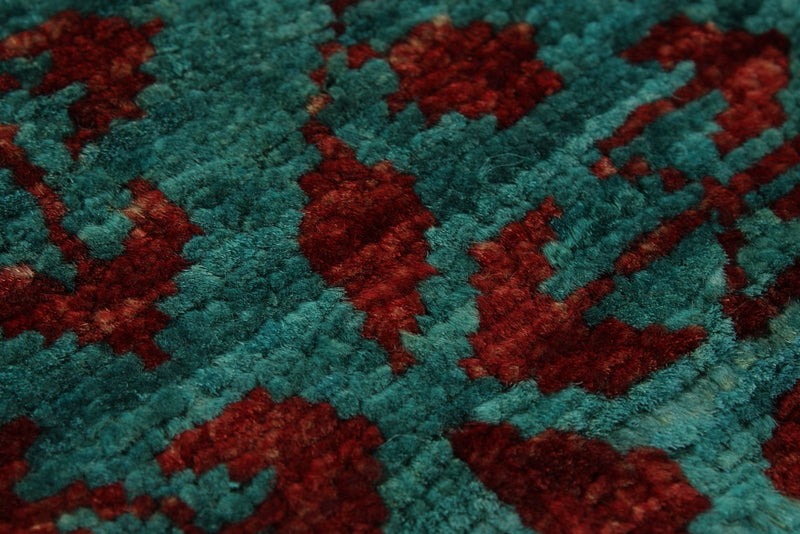 6x8 Burgundy and Blue Turkish Tribal Rug