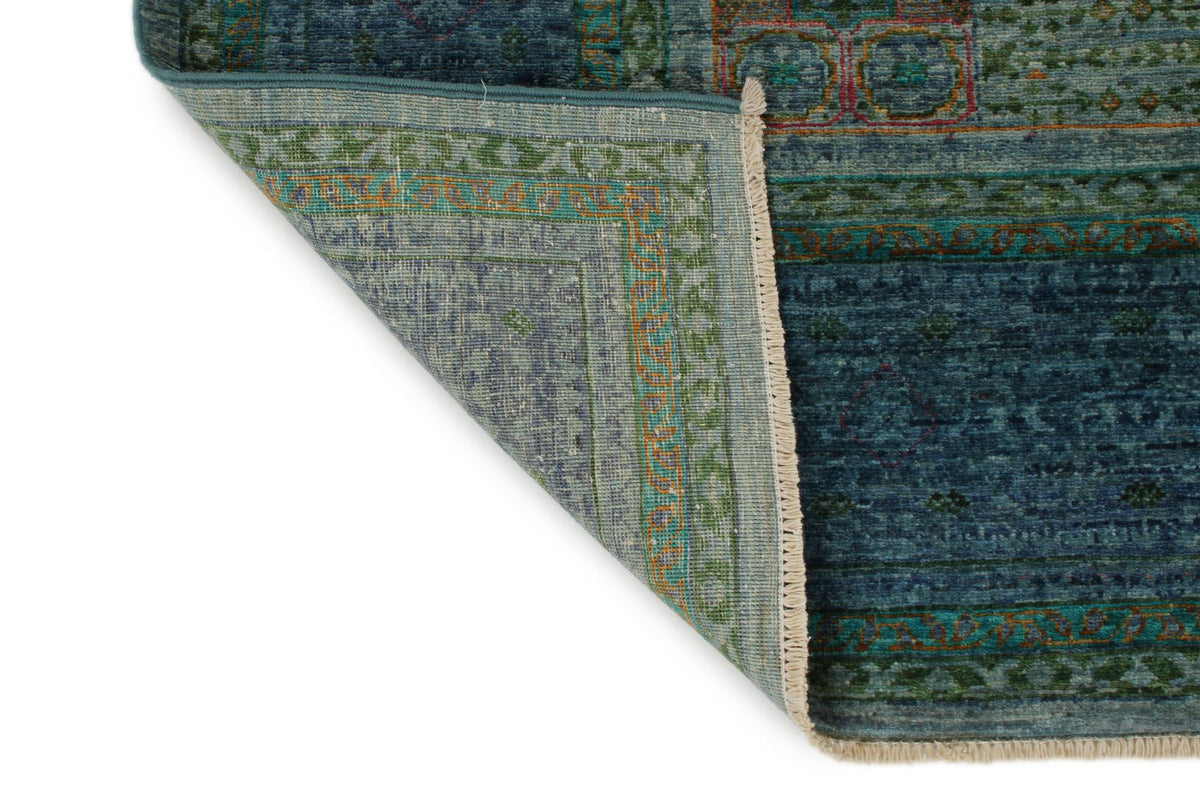 6x8 Green and Blue Turkish Tribal Rug