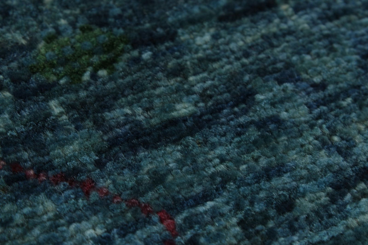 6x8 Green and Blue Turkish Tribal Rug