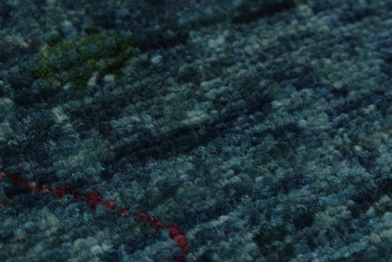 6x8 Green and Blue Turkish Tribal Rug