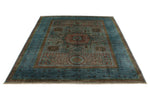 6x8 Gray and Blue Turkish Tribal Rug