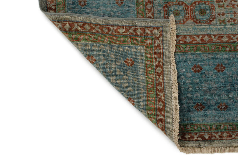 6x8 Gray and Blue Turkish Tribal Rug