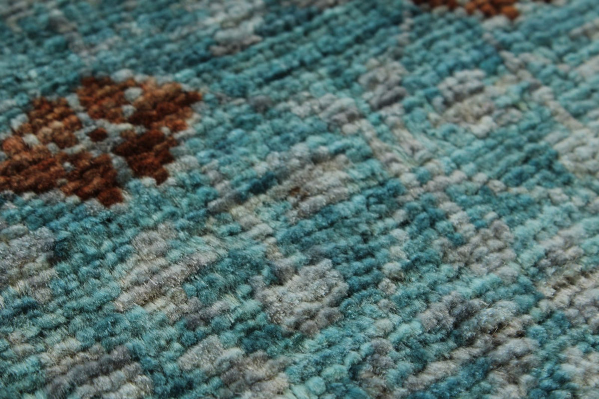 6x8 Gray and Blue Turkish Tribal Rug