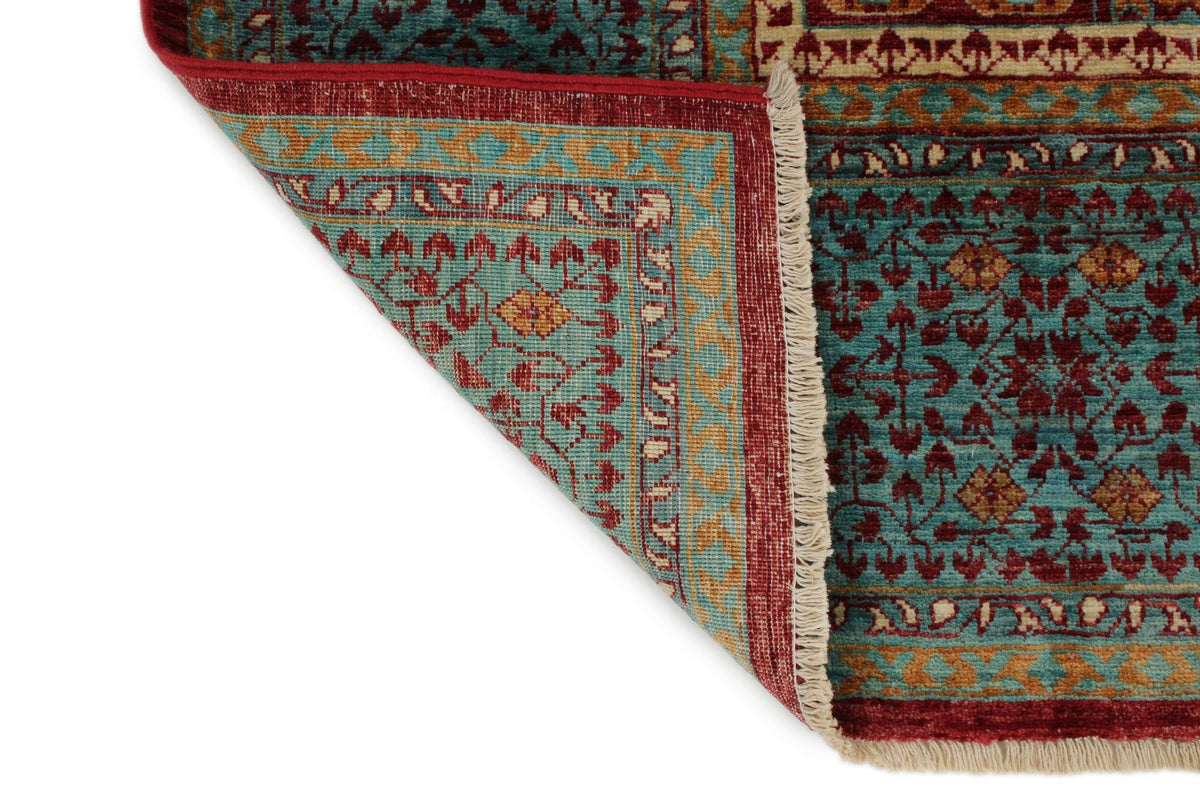 6x8 Burgundy and Blue Turkish Tribal Rug