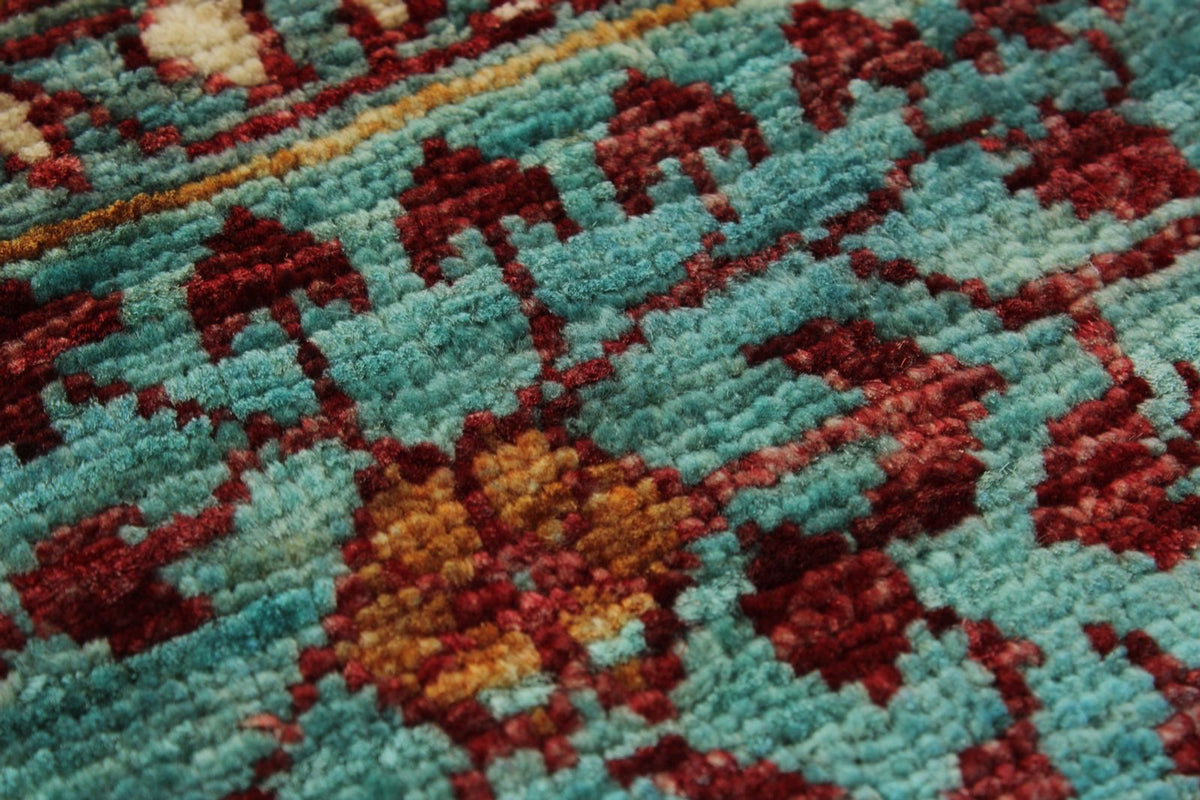6x8 Burgundy and Blue Turkish Tribal Rug