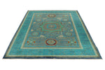6x8 Blue and Green Turkish Tribal Rug