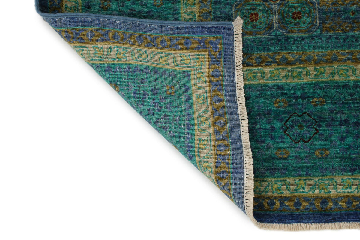 6x8 Blue and Green Turkish Tribal Rug