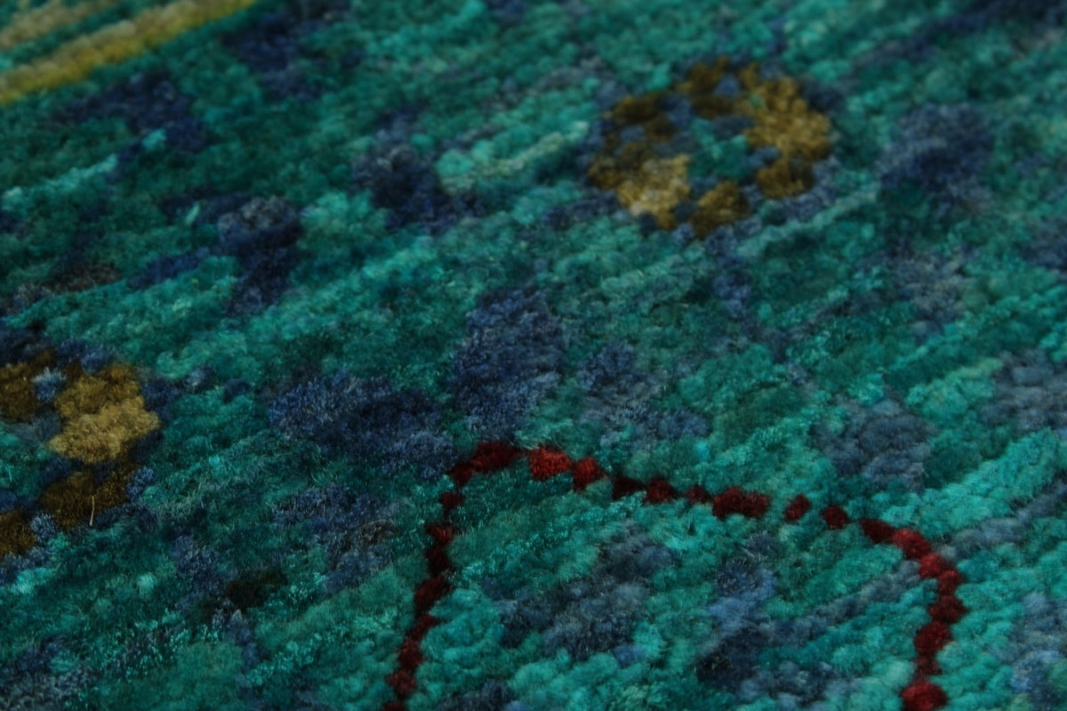 6x8 Blue and Green Turkish Tribal Rug