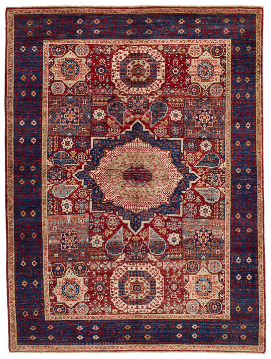 5x7 Red and Navy Turkish Tribal Rug